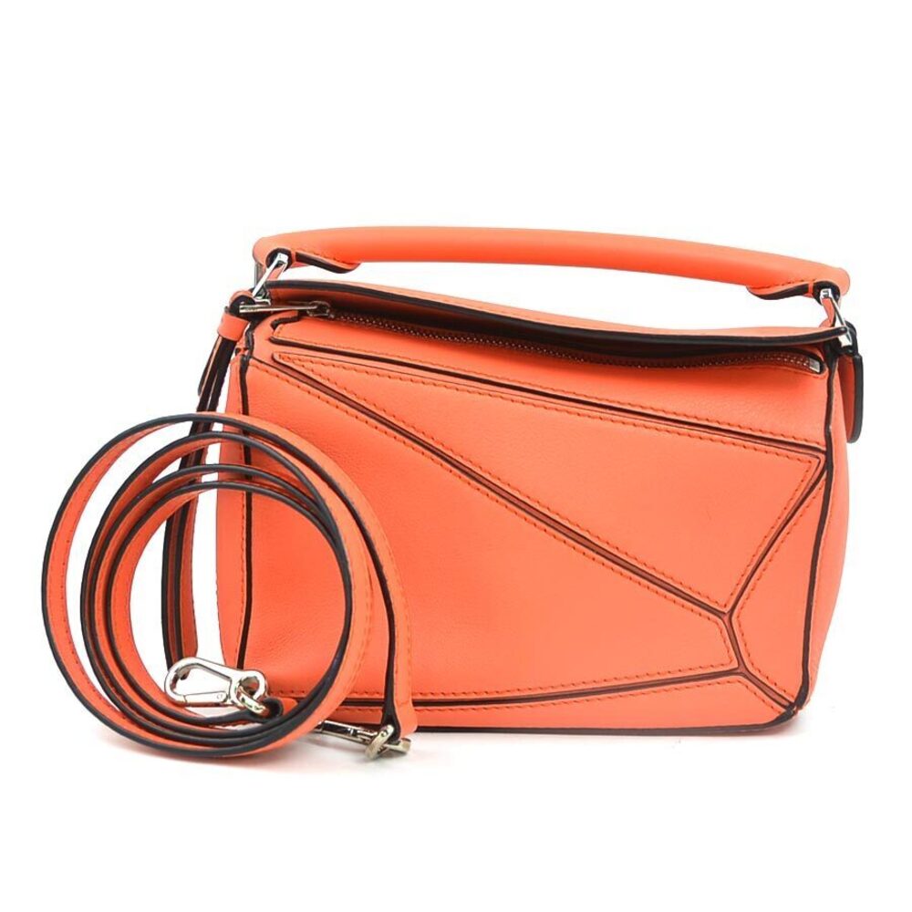 LOEWE Puzzle Bag crossbody shoulder handbag orange silver leather